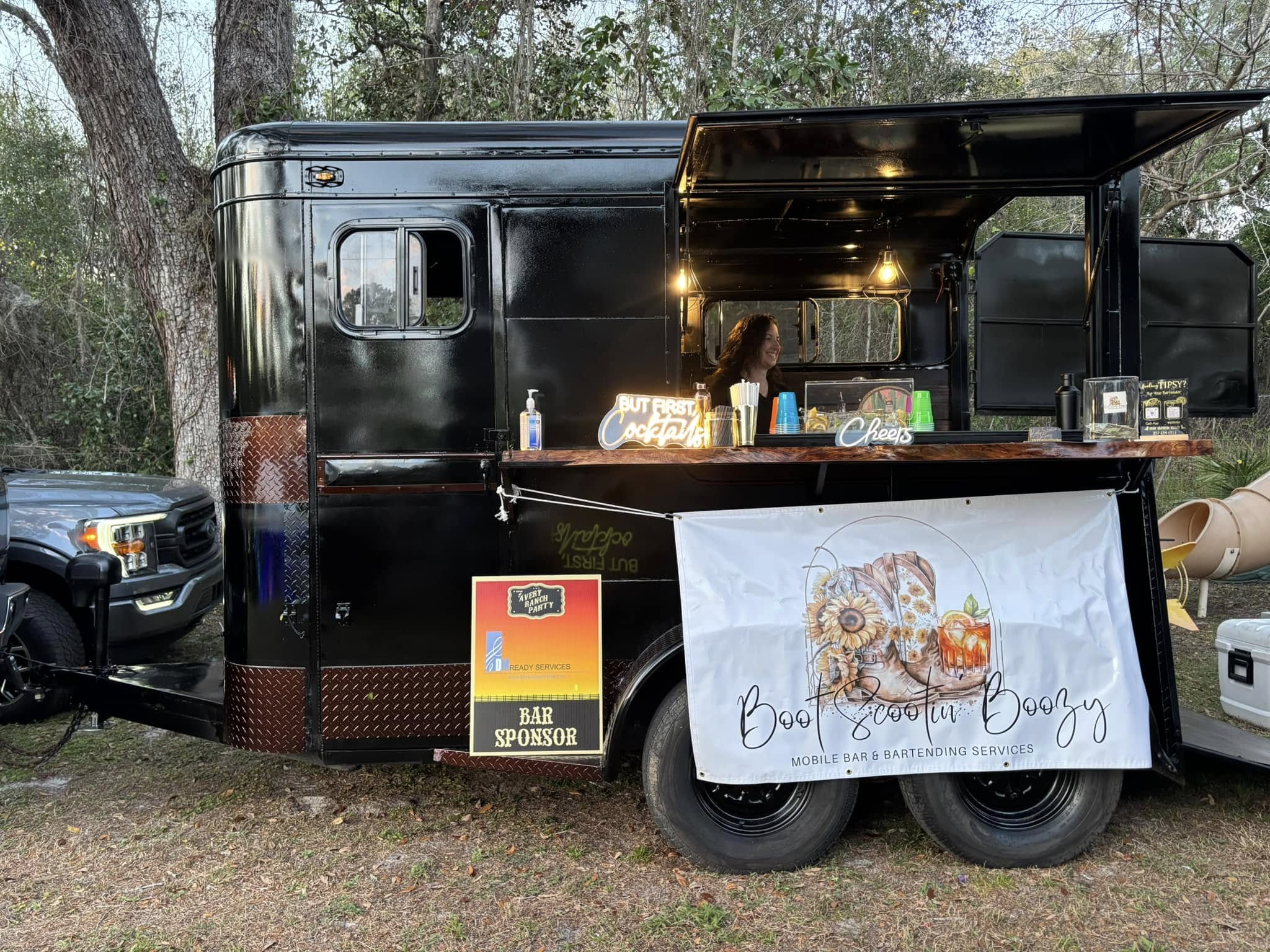 Boot Scootin' Boozy bar set up at Avery Ranch party